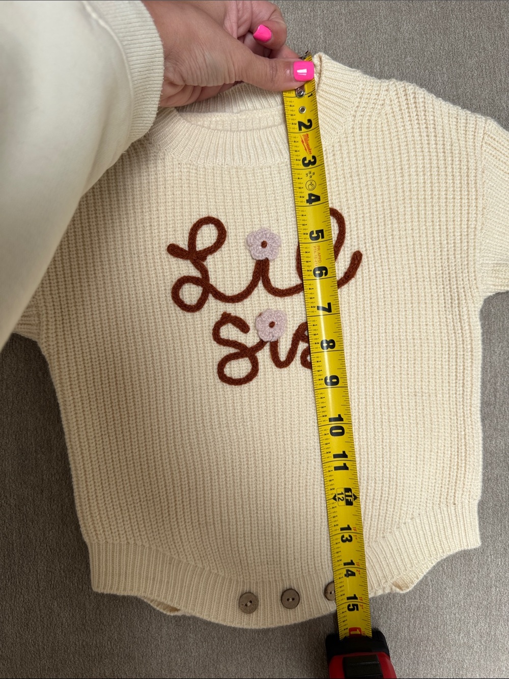 Cream Knit Sweater with Red/Brown Script and Floral Detail - Picture 4 of 5
